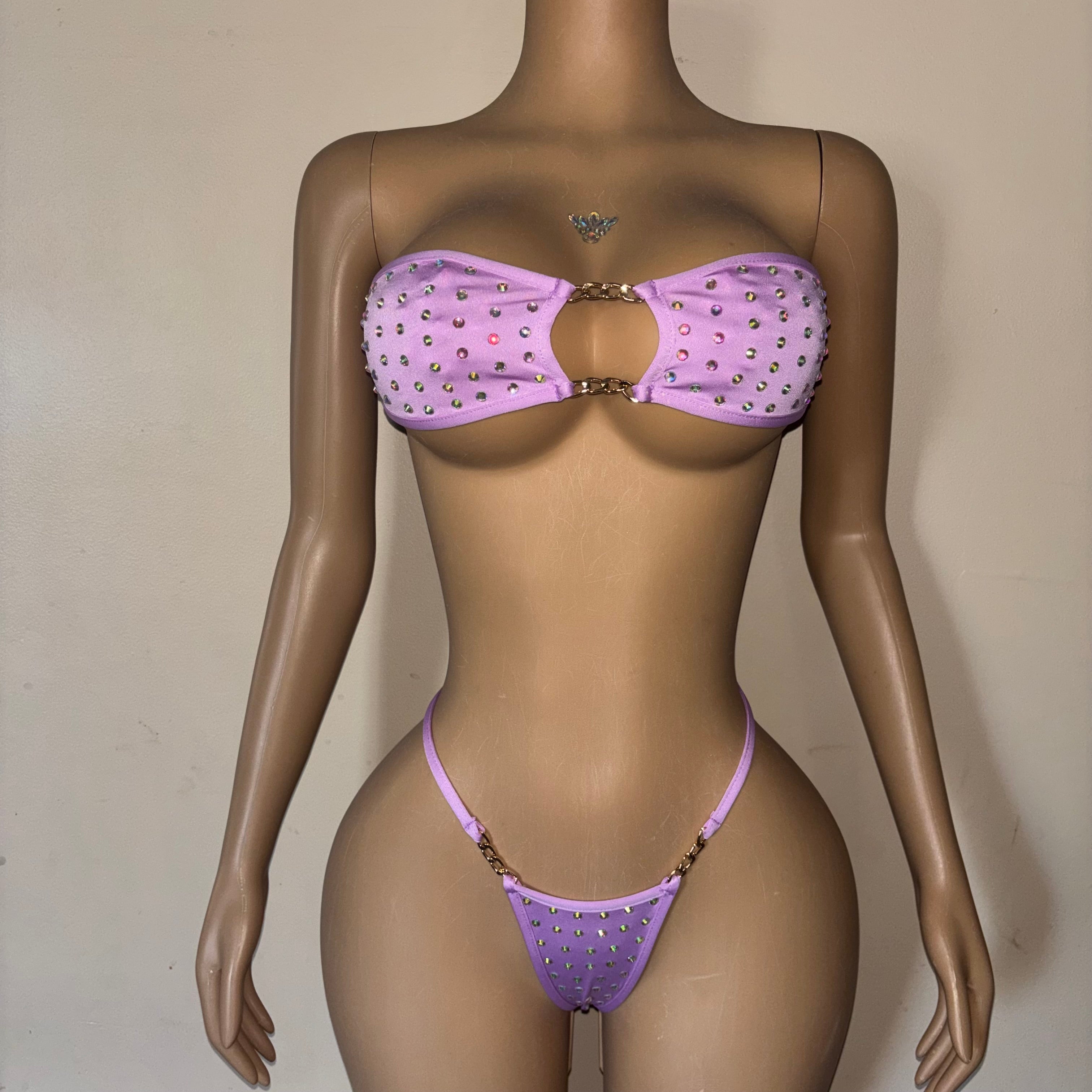 Bustdown Bandeau Thong Set - Purple