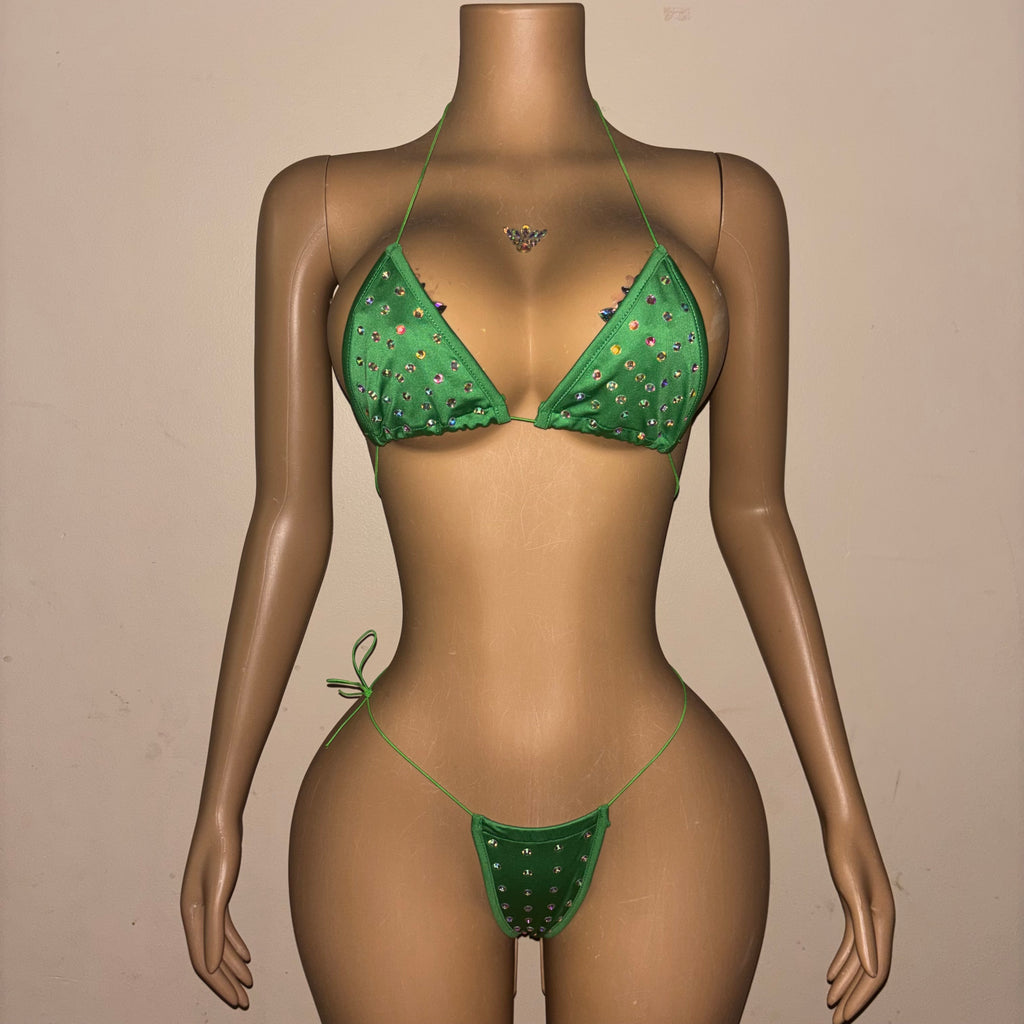 Green rhinestone microkini