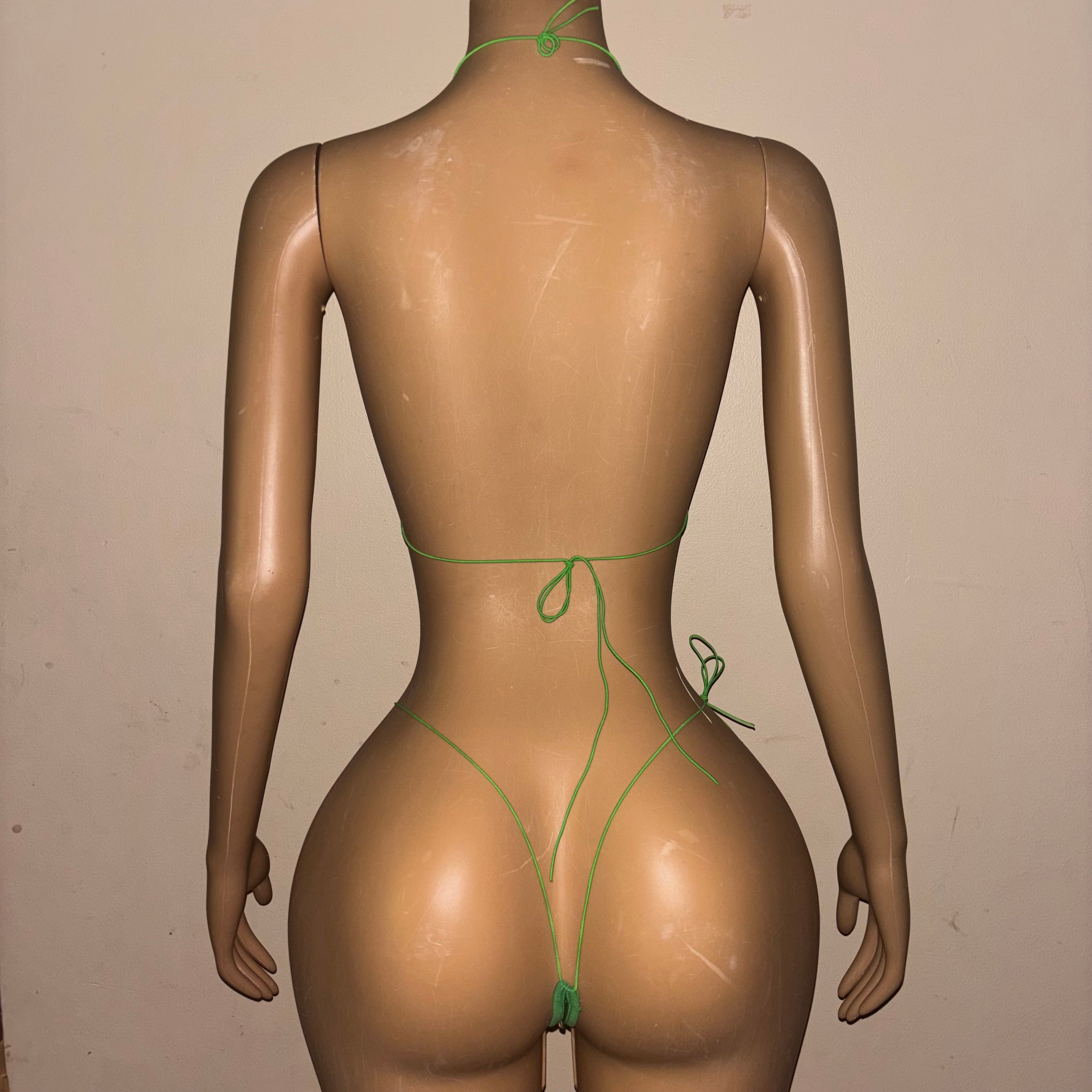 Green rhinestone microkini